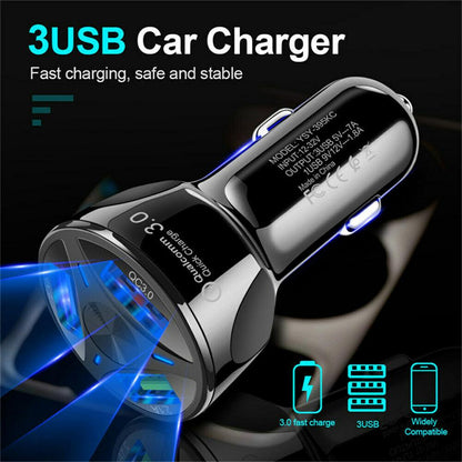 2 Pack USB Fast Car Charger|LED With 3 Ports